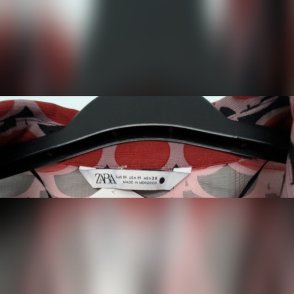 ZARA - Red & Black Rushed Mesh/Sheer Button-Down Blouse - Picture 5 of 9